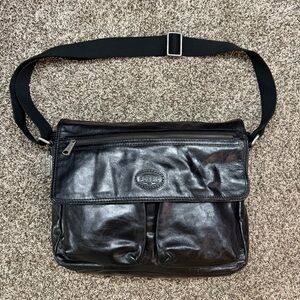 Fossil Black Leather Transit Messenger Computer Bag
